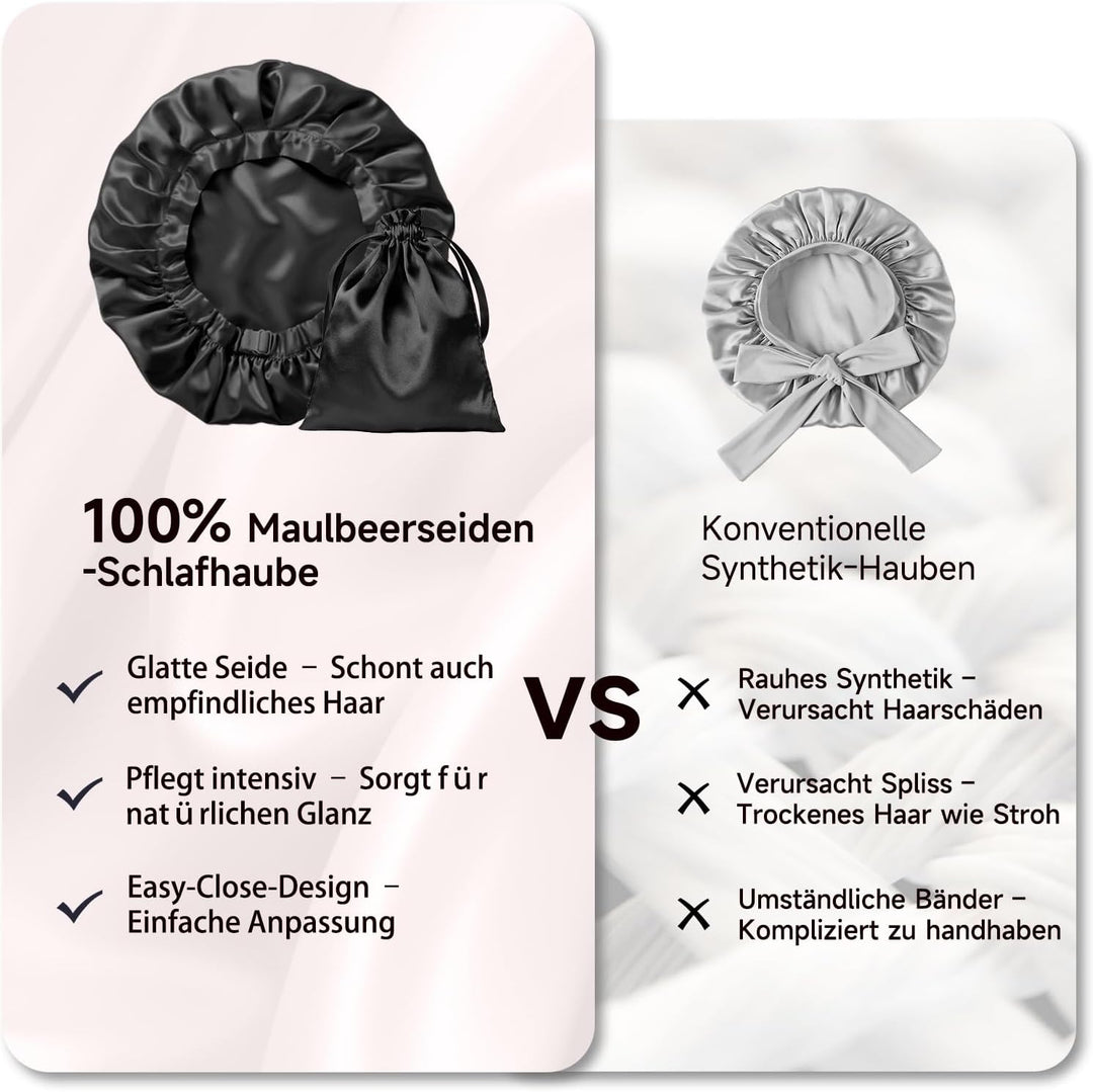 Kaome 22 Momme 100% Maulbeerseide Schlafmütze Verstellbar, 6A Doppelseitige Nachtmütze aus Seide, Fü