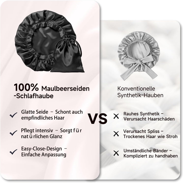 Kaome 22 Momme 100% Maulbeerseide Schlafmütze Verstellbar, 6A Doppelseitige Nachtmütze aus Seide, Fü