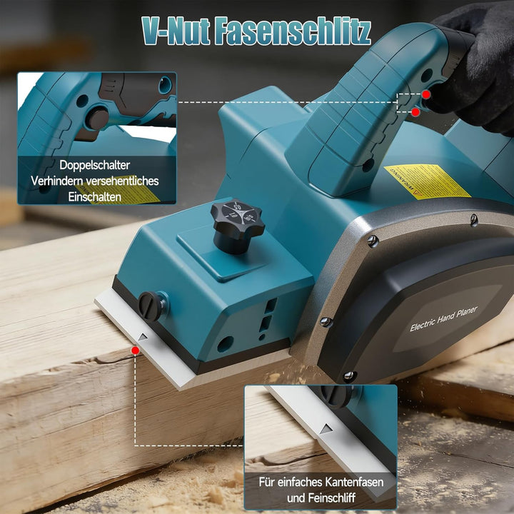 Yofuly Elektrohobel für Maa-kita 18V Batterie, 2×4.0Ah Batterie, Akku Hobel – 15000 U/min, 82mm Hobe