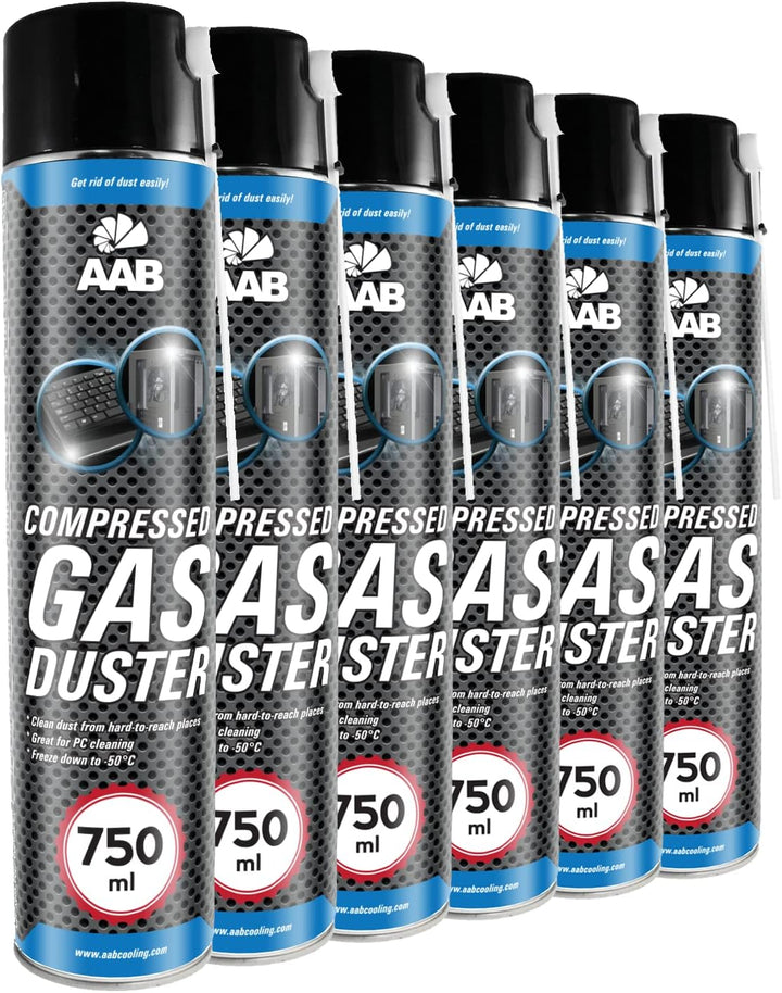 AAB Druckluftspray 6 x 750ml, Druckgasreiniger, Für Tastatur, PC, Keyboard, Bildschirmen, Kopierer,
