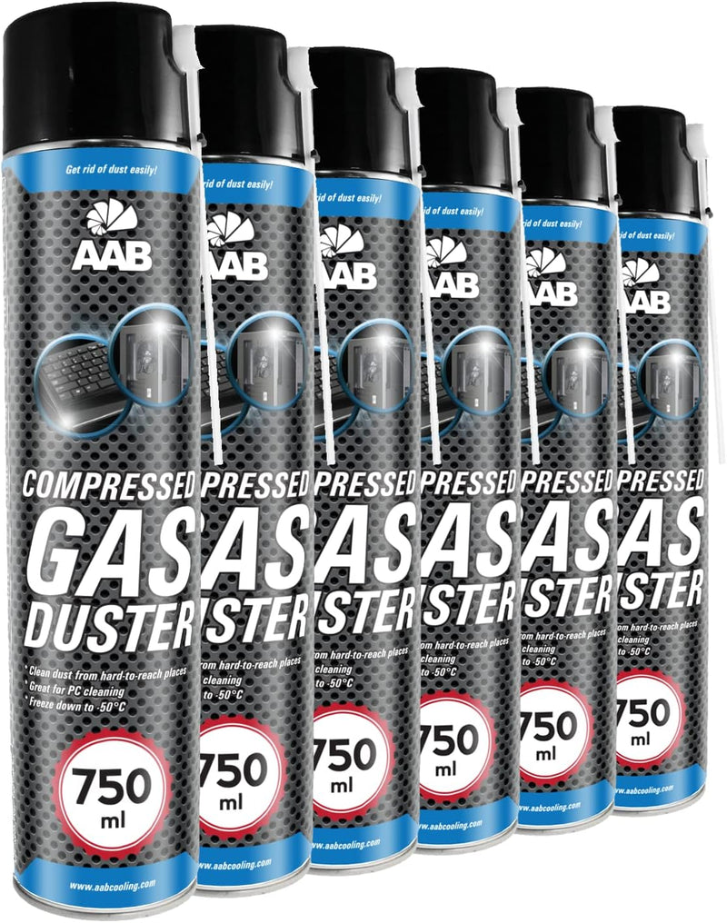 AAB Druckluftspray 6 x 750ml, Druckgasreiniger, Für Tastatur, PC, Keyboard, Bildschirmen, Kopierer,