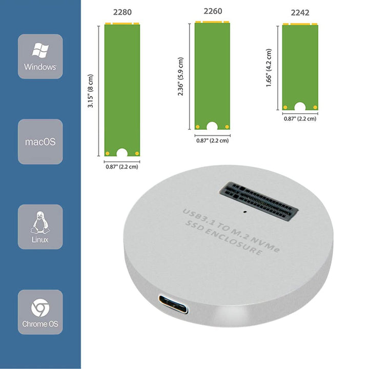 Cablecc USB 3.1 USB-C zu NVME M-Key M.2 NGFF SSD Externer PCBA-Konveteradapter Vertikaler Typ Silber