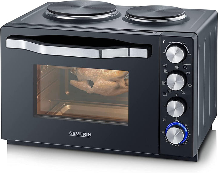 SEVERIN Back- und Toastofen mit Kochplatten, 2500 W, schwarz, TO 2065, Back- und Toastofen