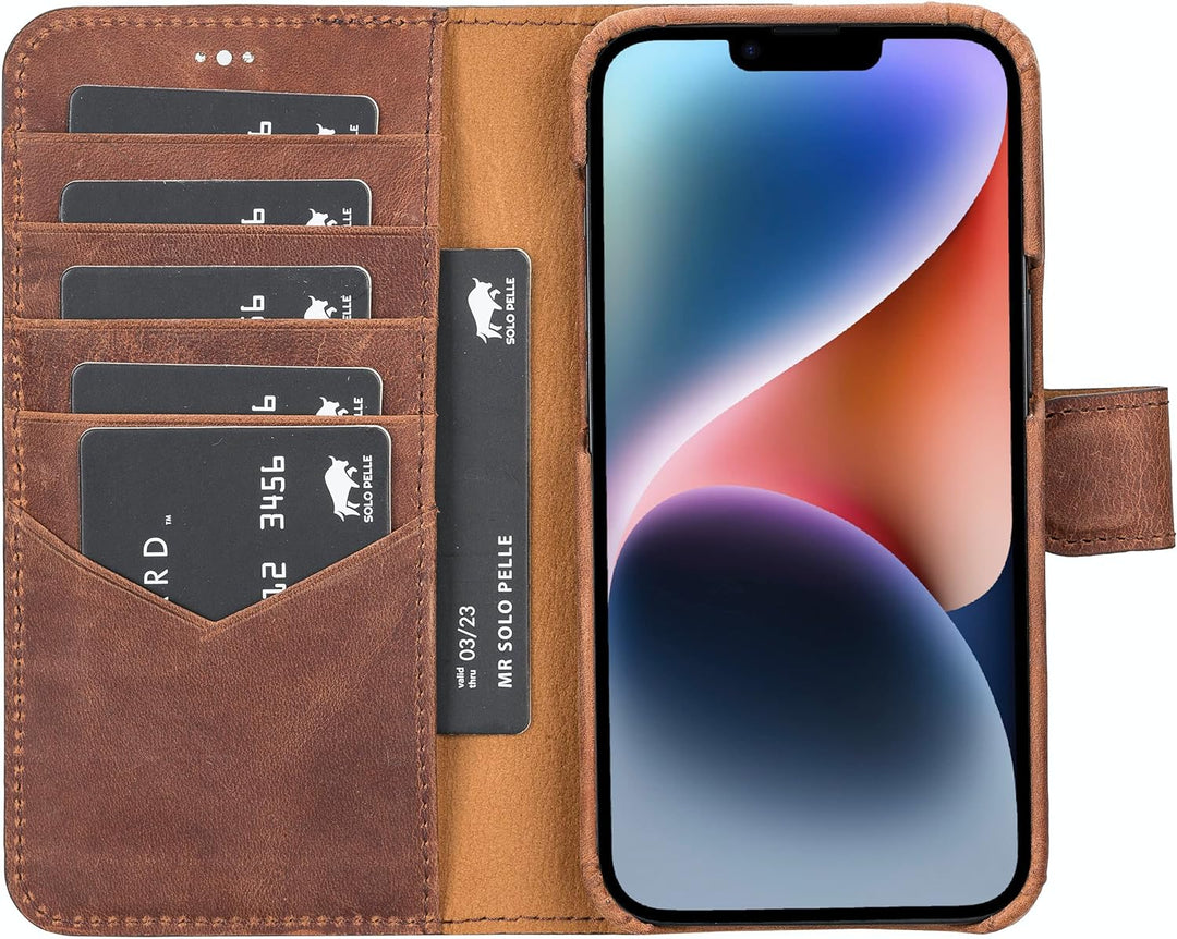 Solo Pelle Lederhülle kompatibel für iPhone 14 in 6.1 Zoll abnehmbare Hülle (2in1) inkl. Kartenfäche