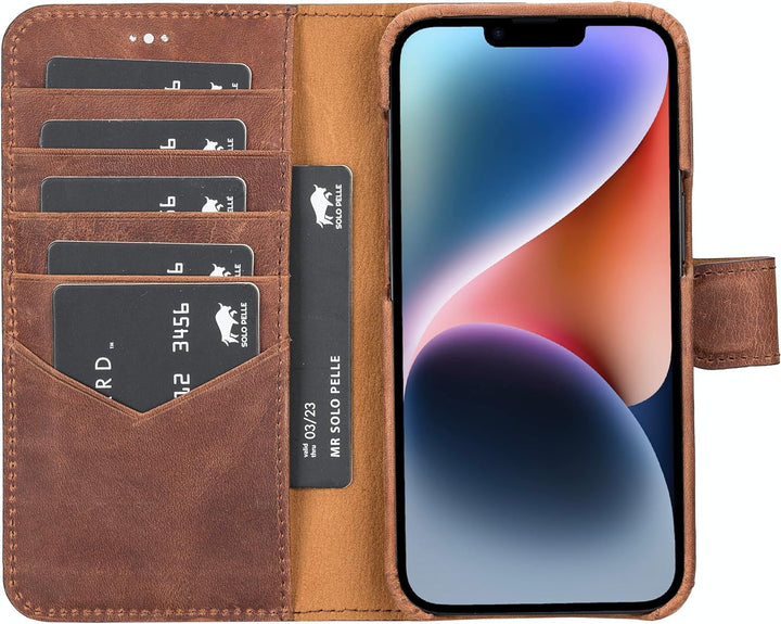 Solo Pelle Lederhülle kompatibel für iPhone 14 in 6.1 Zoll abnehmbare Hülle (2in1) inkl. Kartenfäche