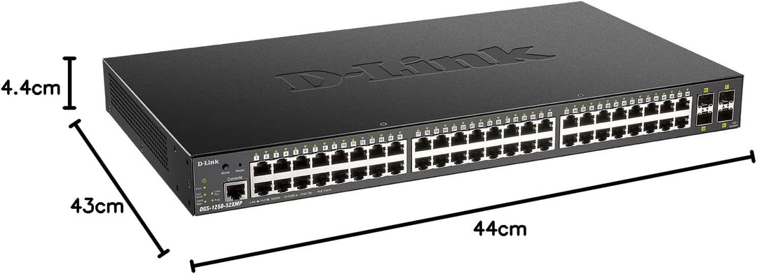 D-Link DGS-1250-52XMP/E, 52-Port Smart Managed Gigabit Switch (48x BaseT PoE+ Port, 4x 10G SFP+ Slot