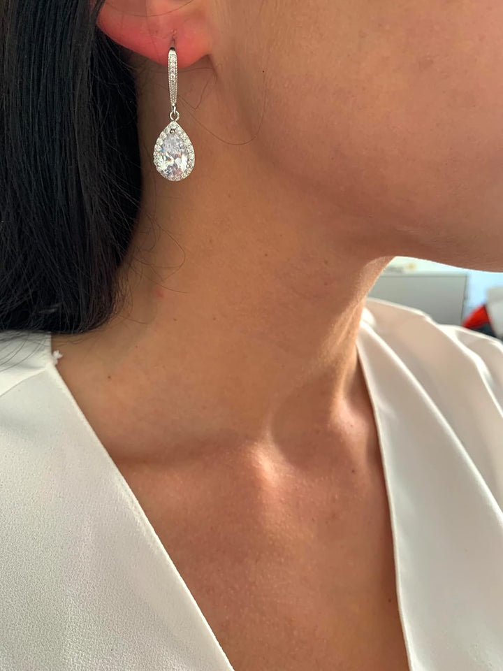 ONDEGO® Zirkonia SILBER Tropfen Strass Ohrringe Glitzer Ohrhänger Schmuck Creolen lang Geschenk XXL