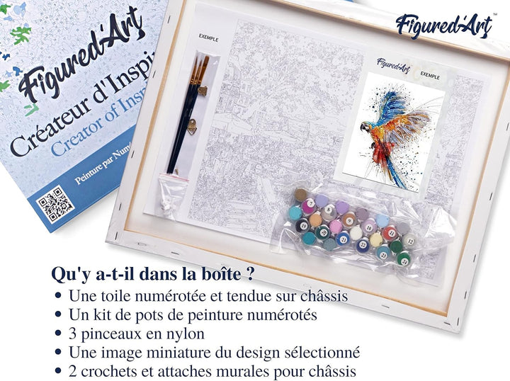 Figured'Art Malen Nach Zahlen Erwachsene Mit Rahmen Papagei in vollem Flug - Paint by Numbers Bastel