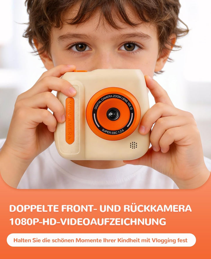 Sofortbildkamera für Kinder, 12 MP/1080P Digitalkamera für Kinder mit 32 G Karte und 3 Papierrollen,