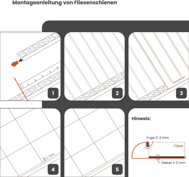 5x Endstück für Fliesenschiene 12,5mm Quadratprofil Aluminium (eloxiert) Weiss, Fliesenprofil Höhe 1