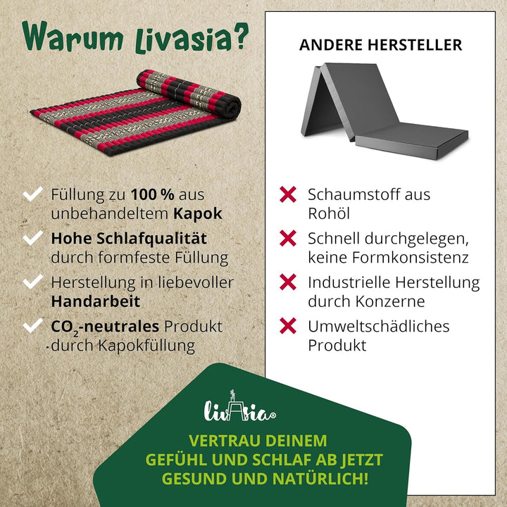 livasia Rollmatte Rollmatratze L-200x110x4,5cm, Gästebett Gästematratze 1 Person, Reisebett Kofferra