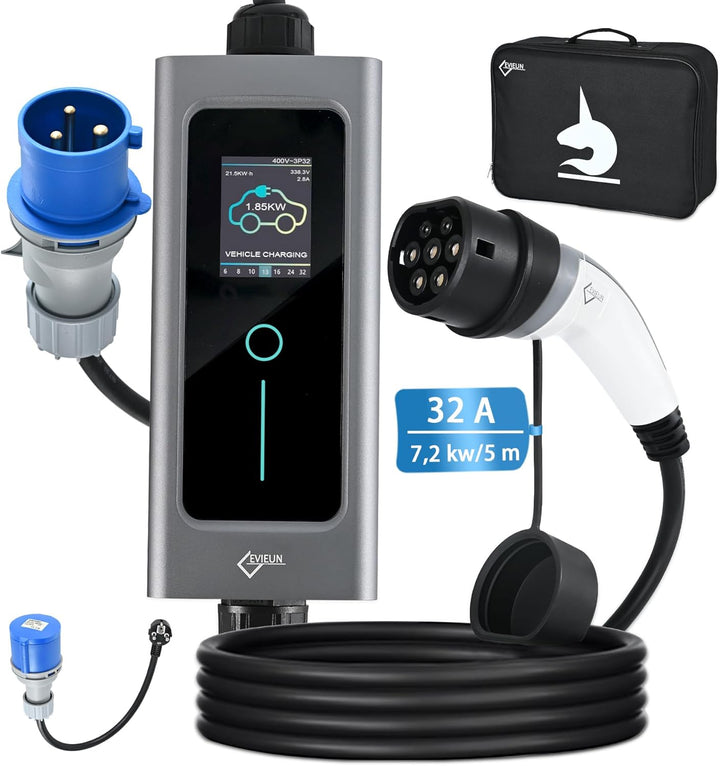 EVIEUN EV Ladekabel Typ 2 7,2 kW 1-Phasen 6-32 A 5M, EV-Ladegerät Ladekabel CEE auf Typ 2 mit Allen