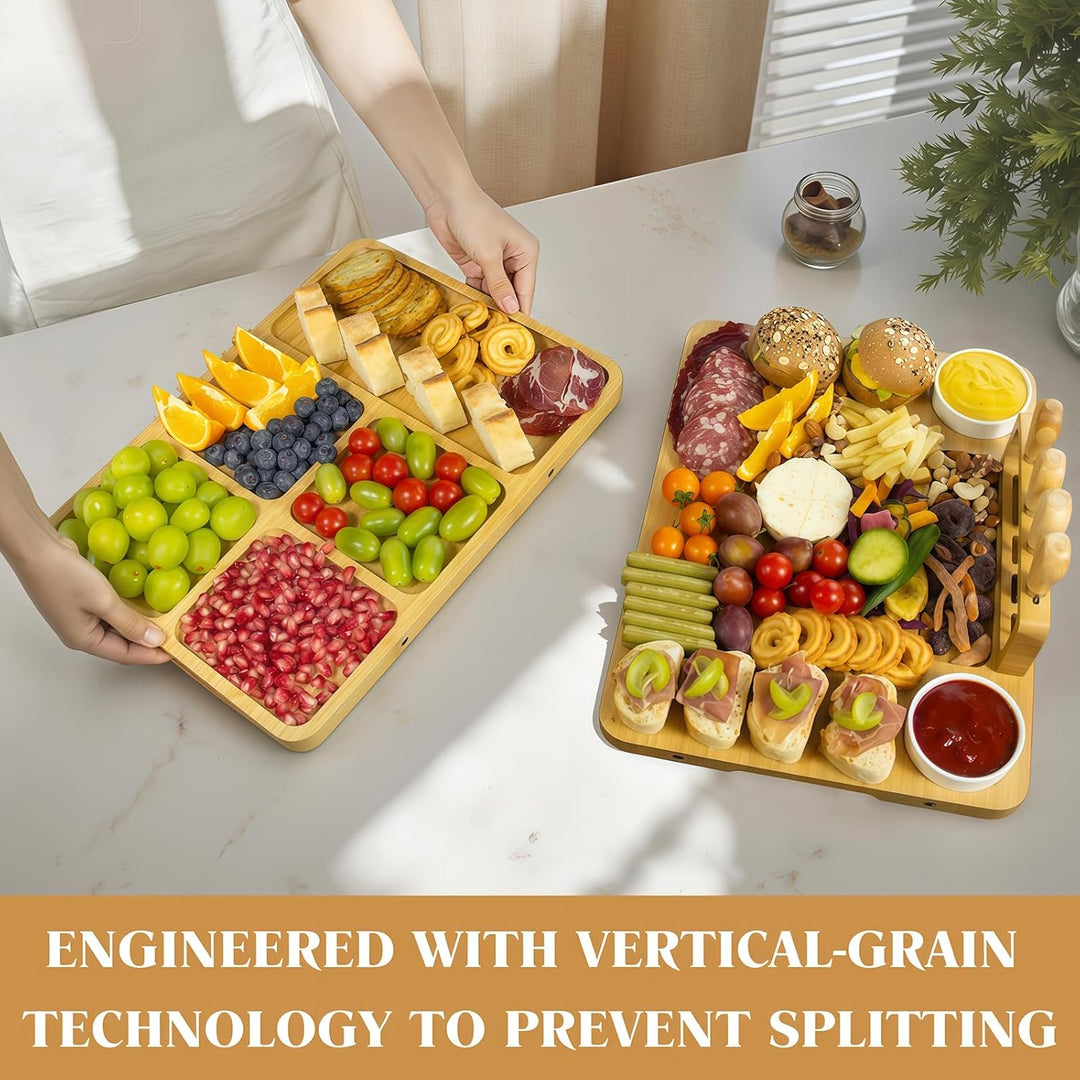 Grosses Bambus Charcuterie Board Set (40x30x2 cm) Käsebrett & Platten Zubehör mit Messern für Gesell