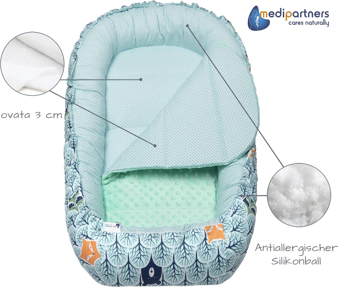 Medi Partners Babynest Kuschelnest Babynestchen 100% Baumwolle Nestchen Reisebett für Babys Säugling