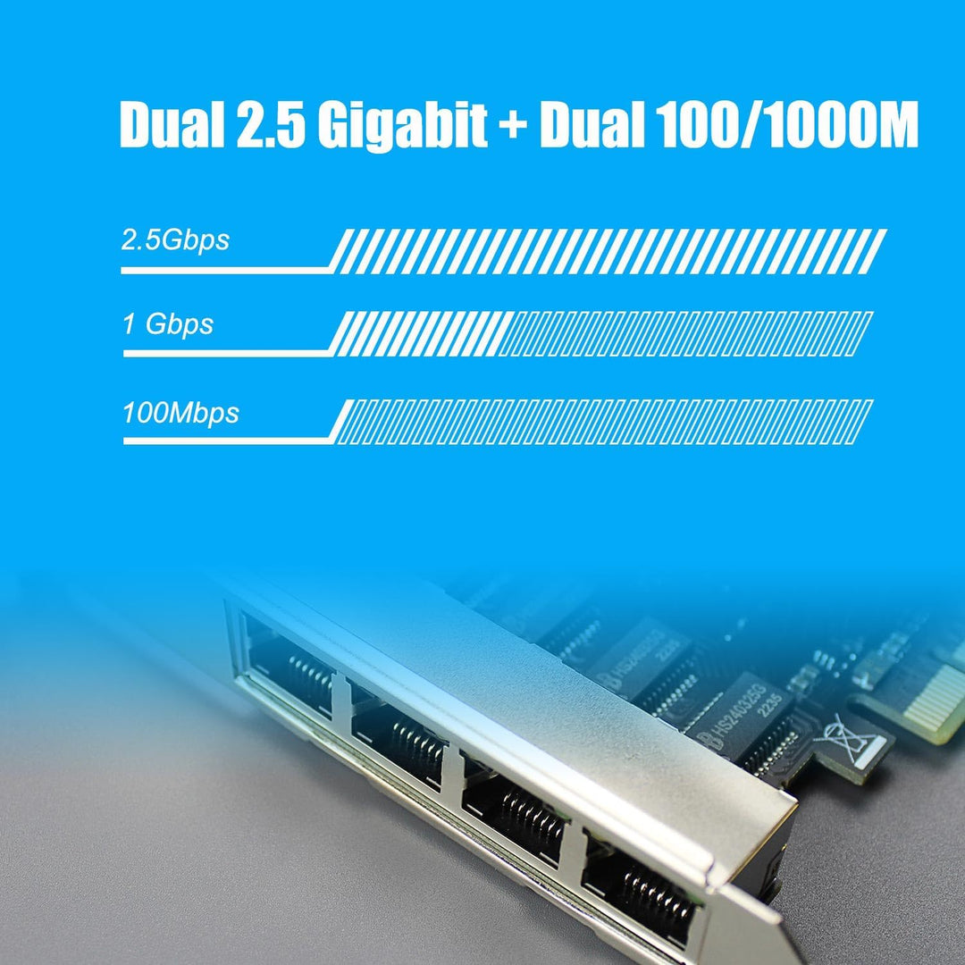 GLOTRENDS LE8245F 4-Port PCIe Ethernet Netzwerkkarte (Zwei 2.5Gbps Ports + Zwei 100/1000Mbps Ports),