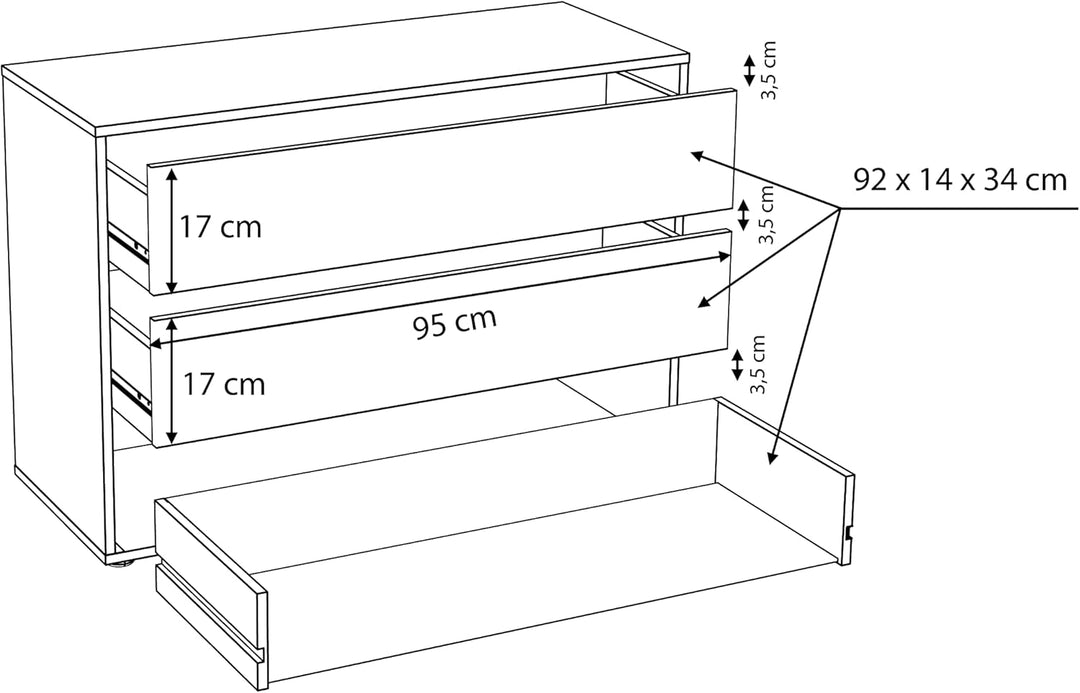 FORTE Schubladeblock mit 3 Schubladen, Holzwerkstoff, grau, 98.7 x 39.60 x 70.60 cm