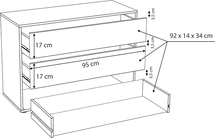 FORTE Schubladeblock mit 3 Schubladen, Holzwerkstoff, grau, 98.7 x 39.60 x 70.60 cm