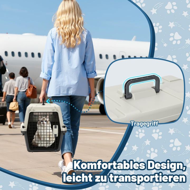 Haustierflugkiste aus PP-Kunststoff mit Metalltür und -Fenster mit Griff 60,4 * 42 * 39,8 cm inklusi