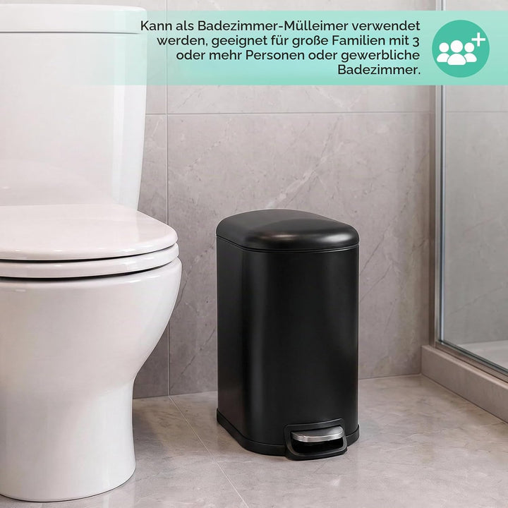 Clevich schmaler 20L geruchsdicht Metall-Mülleimer, Softclose, Schwarz, Schwarz
