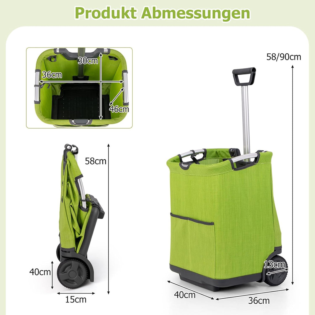 COSTWAY Einkaufstrolley klappbar, 50 Liter, Einkaufswagen mit 3 Taschen & verstellbarem Griff, Einka
