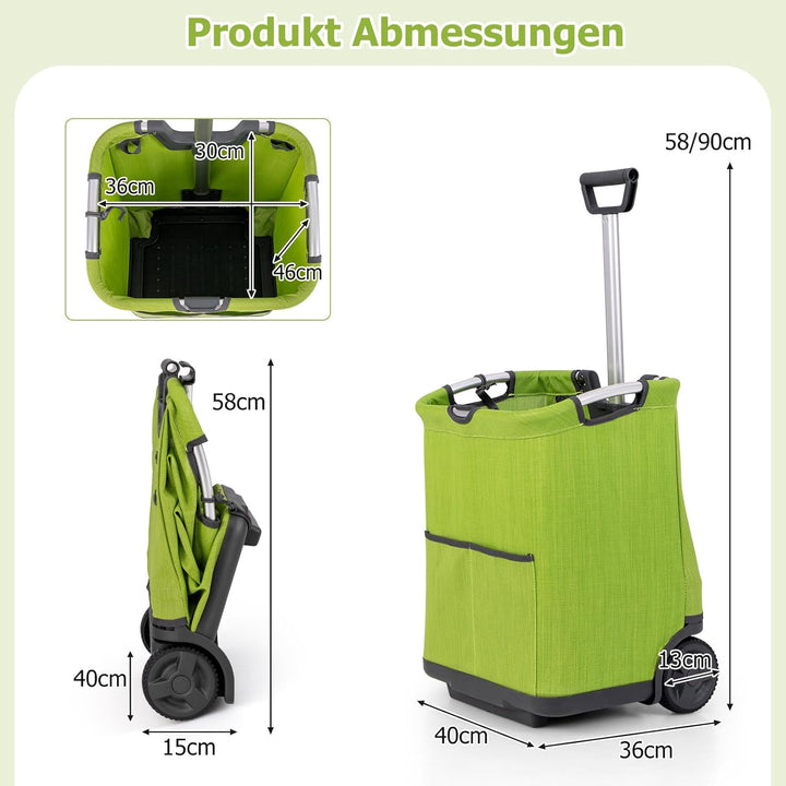 COSTWAY Einkaufstrolley klappbar, 50 Liter, Einkaufswagen mit 3 Taschen & verstellbarem Griff, Einka