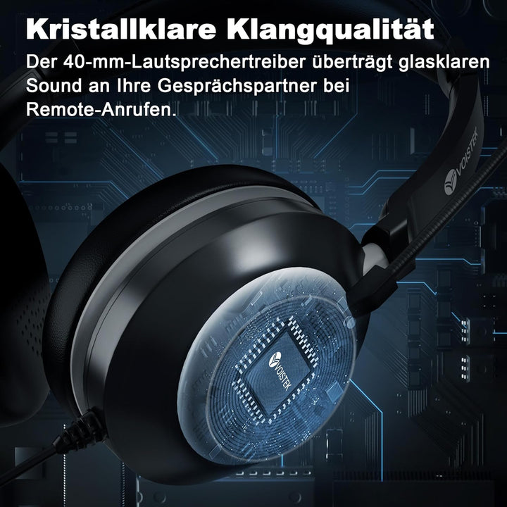 Voistek USB Headset mit Mikrofon für Laptop PC, Typ C-USB-3,5mm Jack, Wired On-Ear Kopfhörer mit Ger
