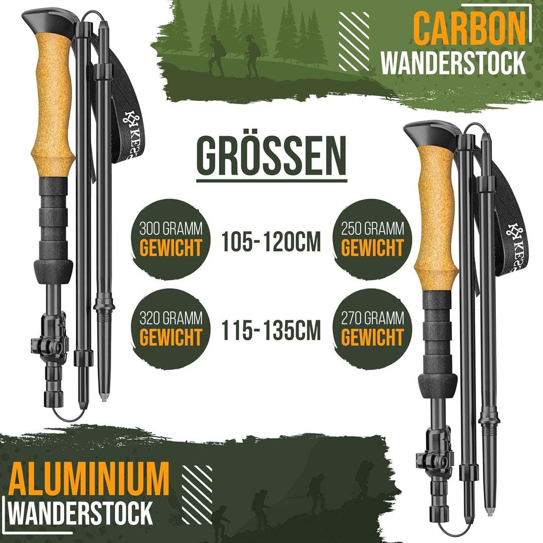 KESSER® Wanderstöcke Aluminium oder Carbon mit Korkgriff | Nordic Walking Stöcke für Damen & Herren