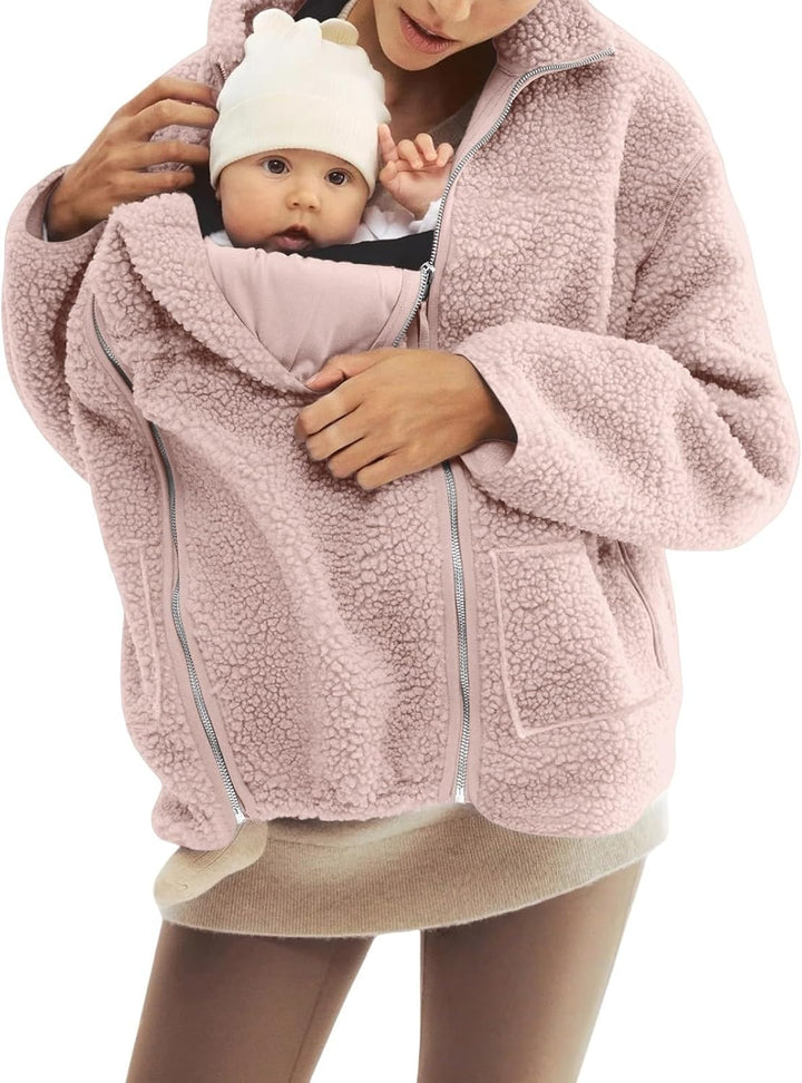 Umstandsjacke mit Babyeinsatz Warm Teddy Fleecejacke Umstands Baumwolljacke Winter Umstandsmode 2 in