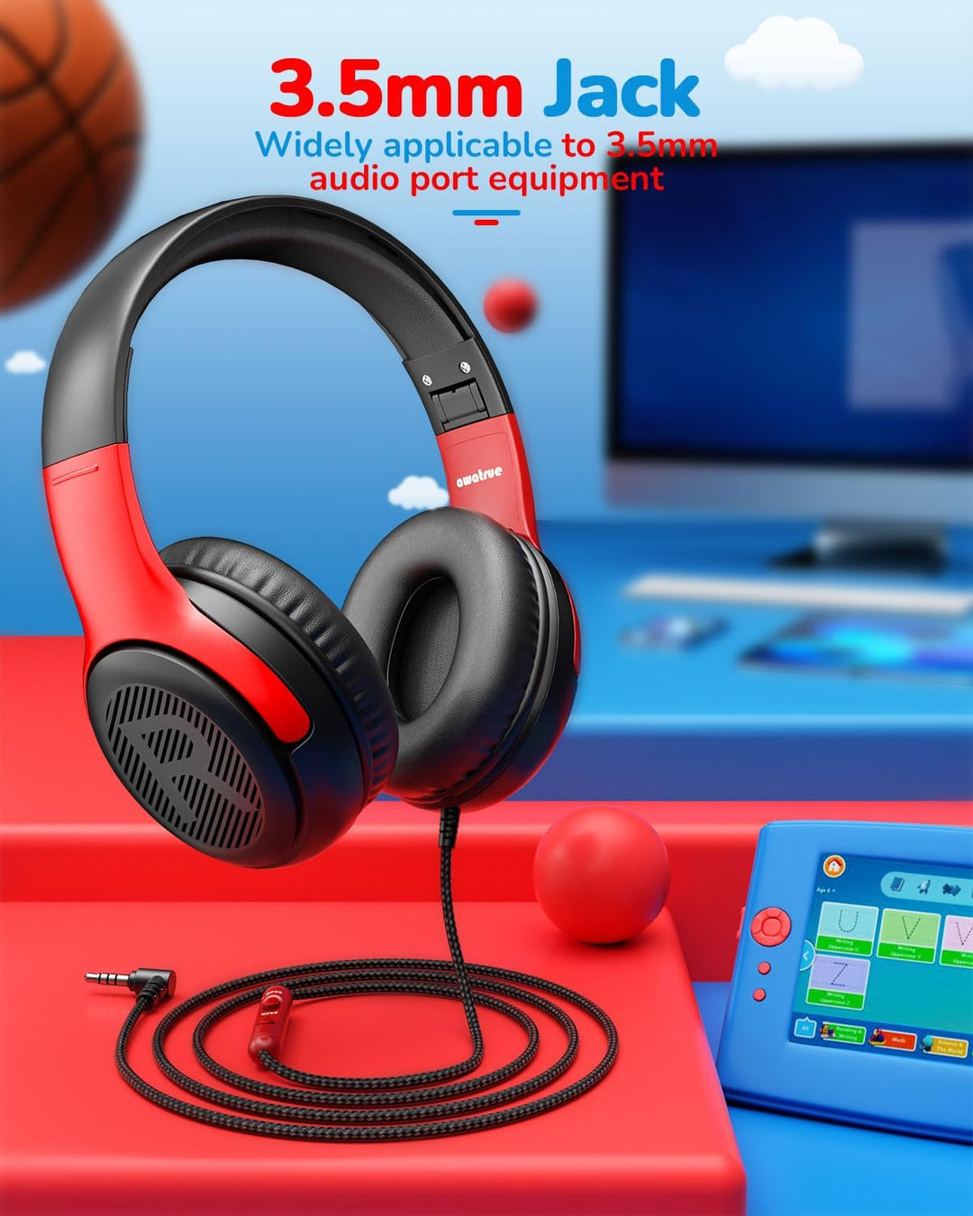 awatrue Kinder Kopfhörer, Kinderkopfhörer mit Kabel, Over Ear Kopfhörer Kinder für Schule/Reisen/PC/