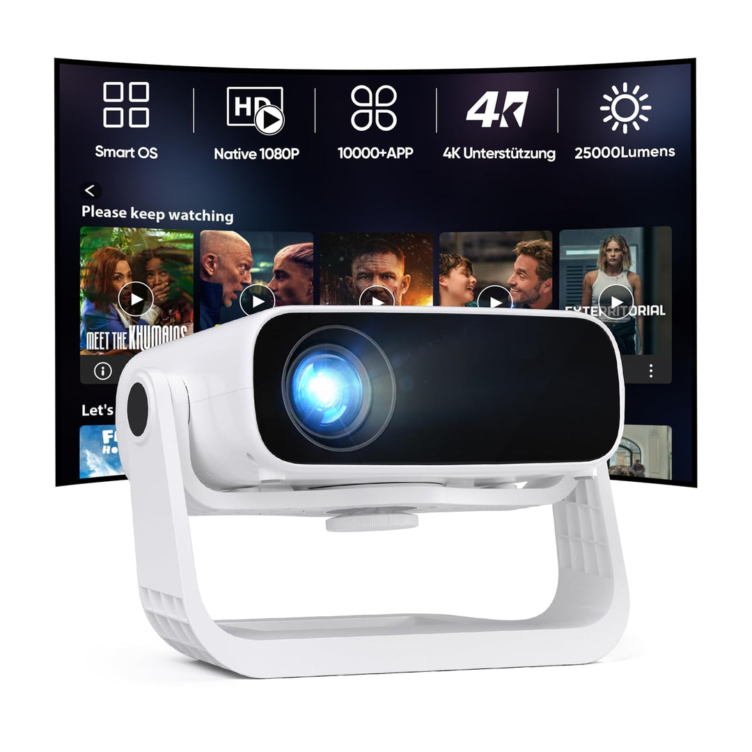 2026 Neuer Upgraded Smart Beamer Full HD 1080P, 25000 Lumens, Android 11，Integrierte Apps, 4D Trapez