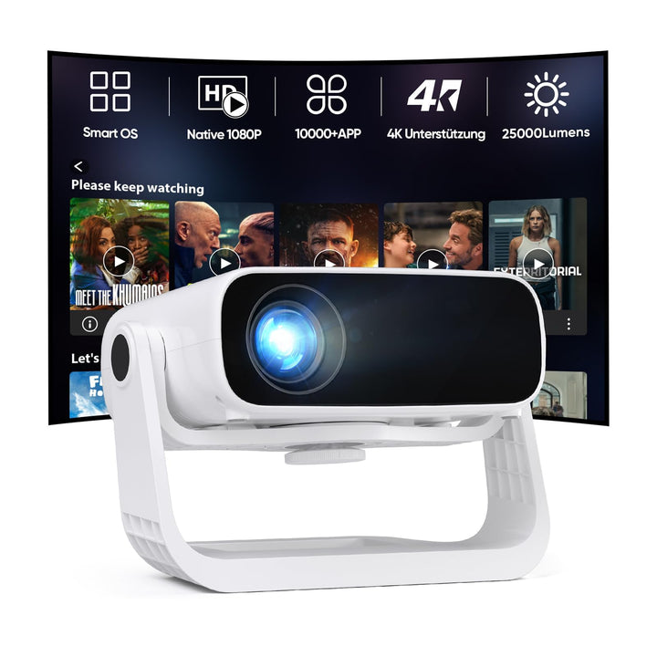2026 Neuer Upgraded Smart Beamer Full HD 1080P, 25000 Lumens, Android 11，Integrierte Apps, 4D Trapez