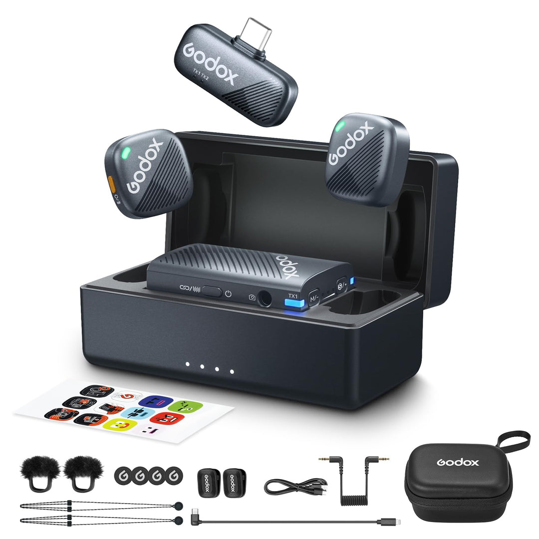 Godox Cube C Combo Kit2, Microphone Wireless Kompatibel für Kamera/Smartphone/iPhone, Rauschunterdrü