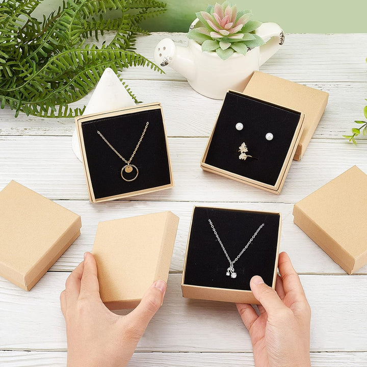nbeads 24 Stück Braun Karton Geschenkbox Schmuckschatulle Quadrat Schmuck Box Halsketten Verpackung