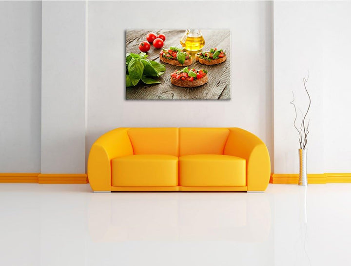 Italenische Bruchetta Format: 100x70 auf Leinwand, XXL riesige Bilder fertig gerahmt mit Keilrahmen,