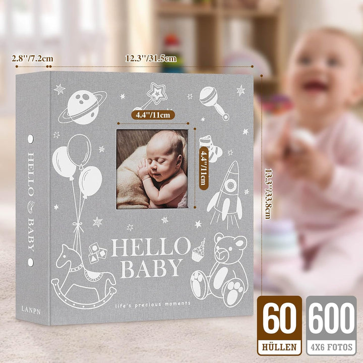 Lanpn Baby Fotoalbum 10x15 600 Fotos, Grosses Fotoalbum Einsteckalbum Babyalbum, Leinen Einstecken E