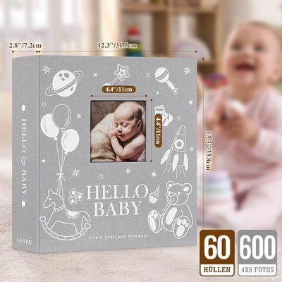 Lanpn Baby Fotoalbum 10x15 600 Fotos, Grosses Fotoalbum Einsteckalbum Babyalbum, Leinen Einstecken E