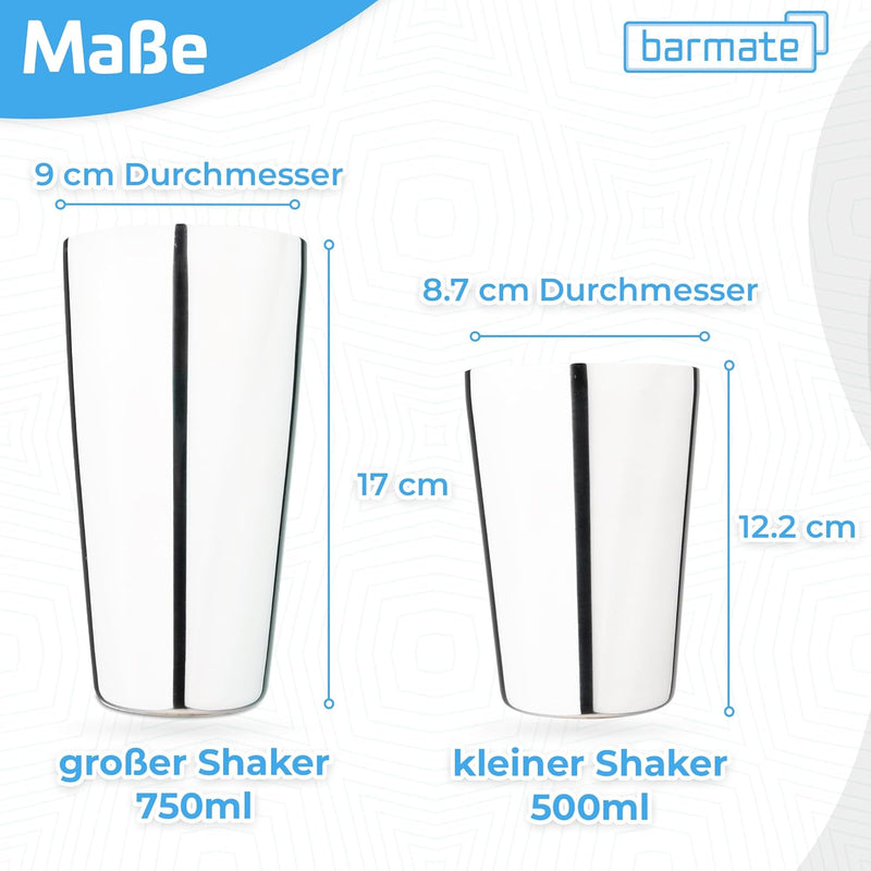barmate Cocktail Shaker aus Edelstahl, Profi Boston Shaker, hochwertiges Barzubehör, 2-teilig 750ml