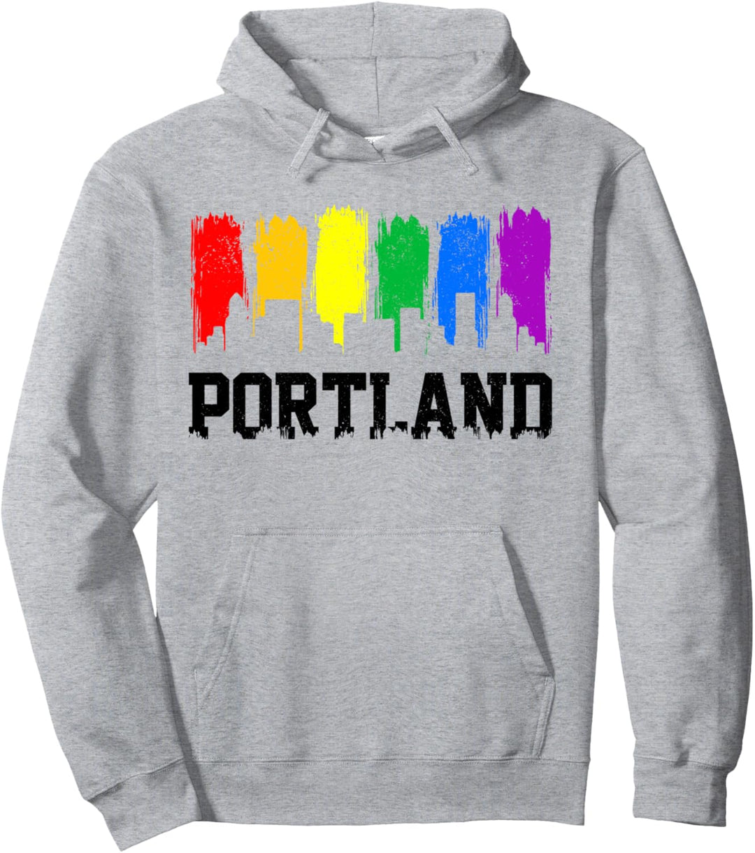 Portland Skyline Oregon Rainbow LGBTQ Gay Pride Monat Pullover Hoodie