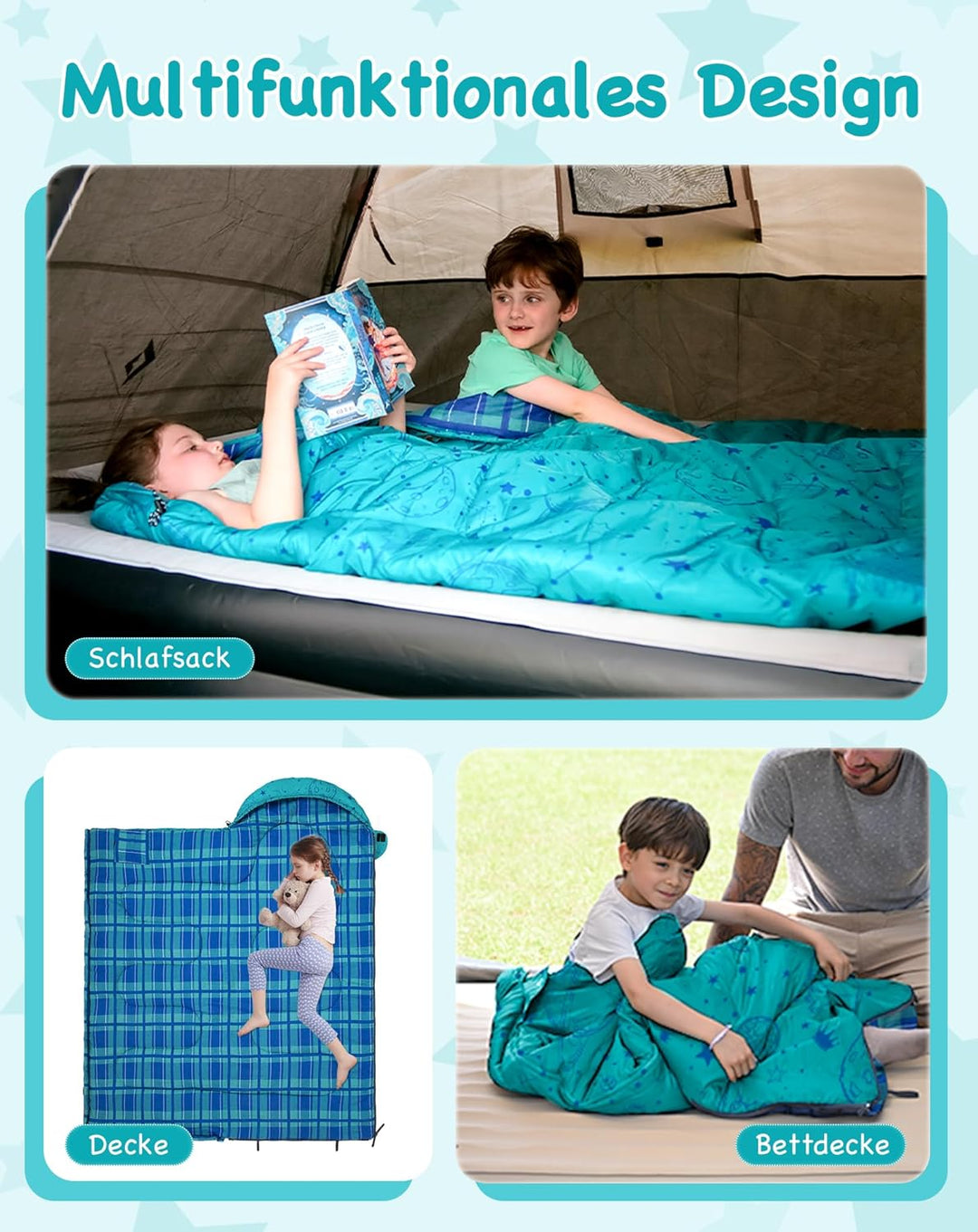 KingCamp Kinderschlafsack Schlafsack Winter Warmer Deckenschlafsack 3-4 Jahreszeiten für Kinder beim