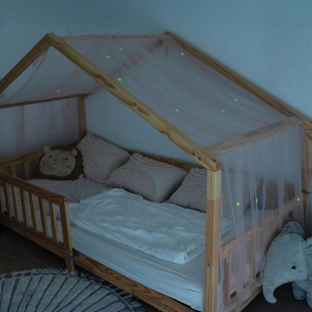 lilimaus Hausbett Himmel mit leuchtenden Sternen - Betthimmel Hausbett Deko - Geschenk Mädchen & Jun