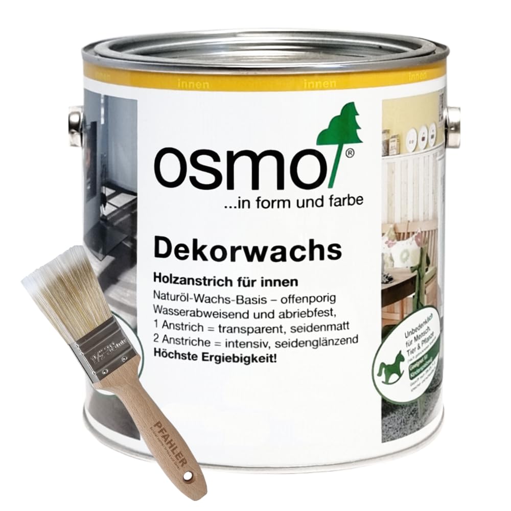 OSMO Dekorwachs 2,5 L + Flächenstreicher Pinsel (3186 Weiss Matt), 3186 Weiss Matt