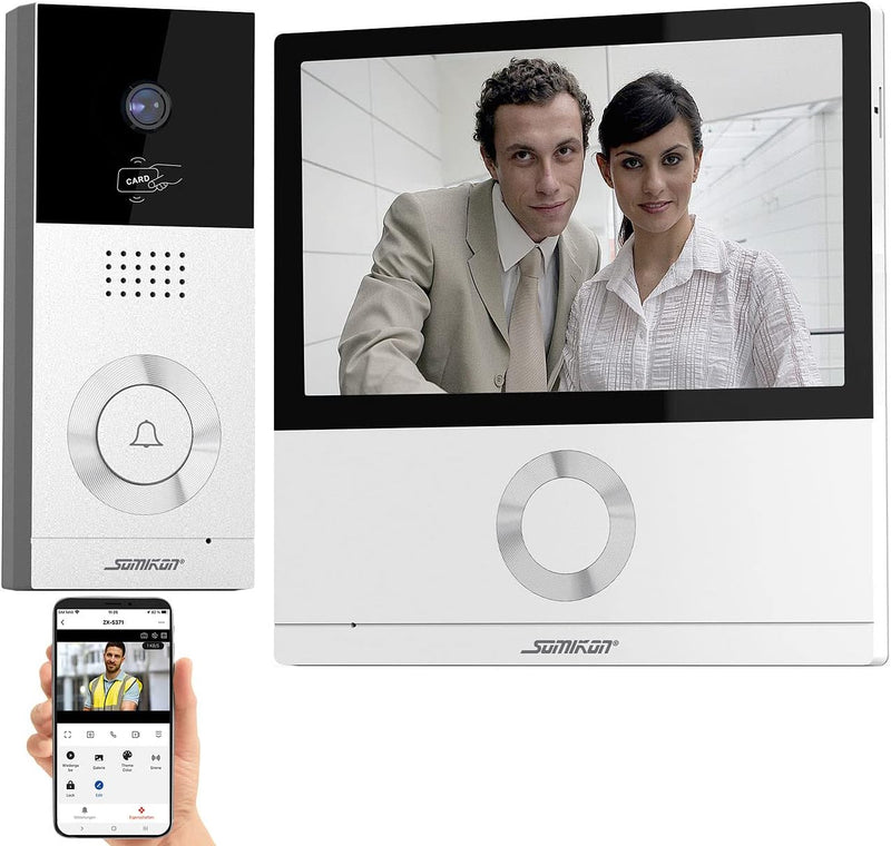 Somikon Gegensprechanlage: Full-HD-Video-Türsprechanlage mit 17,8-cm-Touchscreen (7"), WLAN, App (Vi