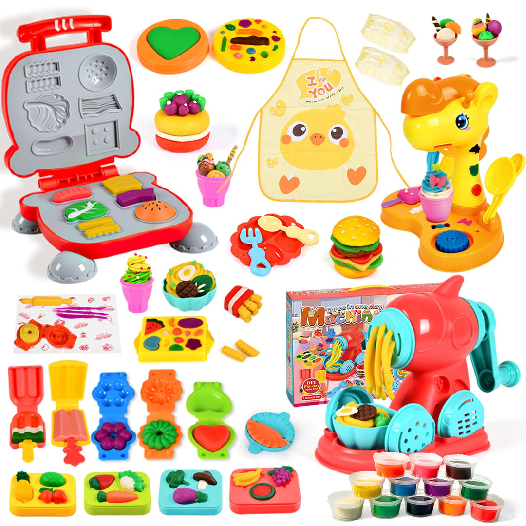 Knete Dough Set für Kinder,Knete Set für Kinder,Kitchen Creations Nudelmaschine Spielset Burger Eisc