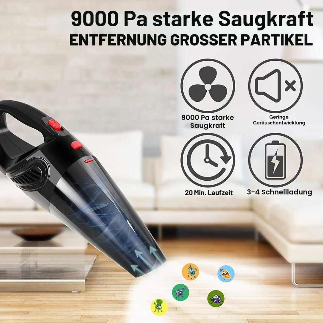 Handstaubsauger, Kabellos Handstaubsauger Akku, 9000PA Mini Autostaubsauger USB Aufladbar Tragbar Le
