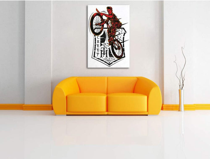 Creepy Biker white Leinwandbild Bild auf Leinwand, XXL riesige Bilder fertig gerahmt mit Keilrahmen,