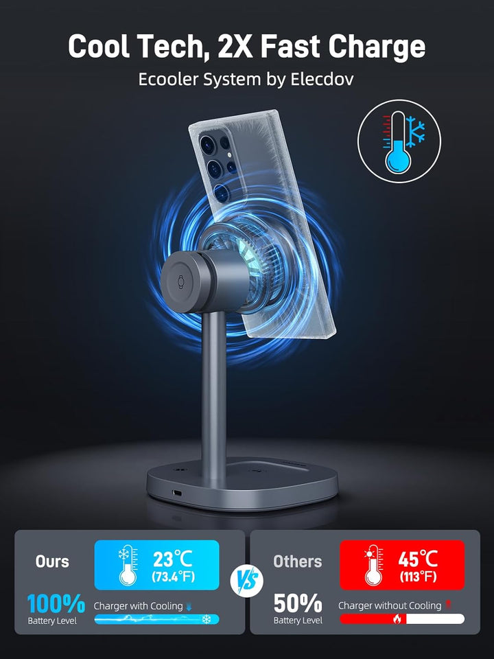Qi2 Mag Safe Ladestation für Samsung Galaxy S26 Ultra/S25/Z Fold 7, Qi2 Zertifizierte Telefon-Kühlun