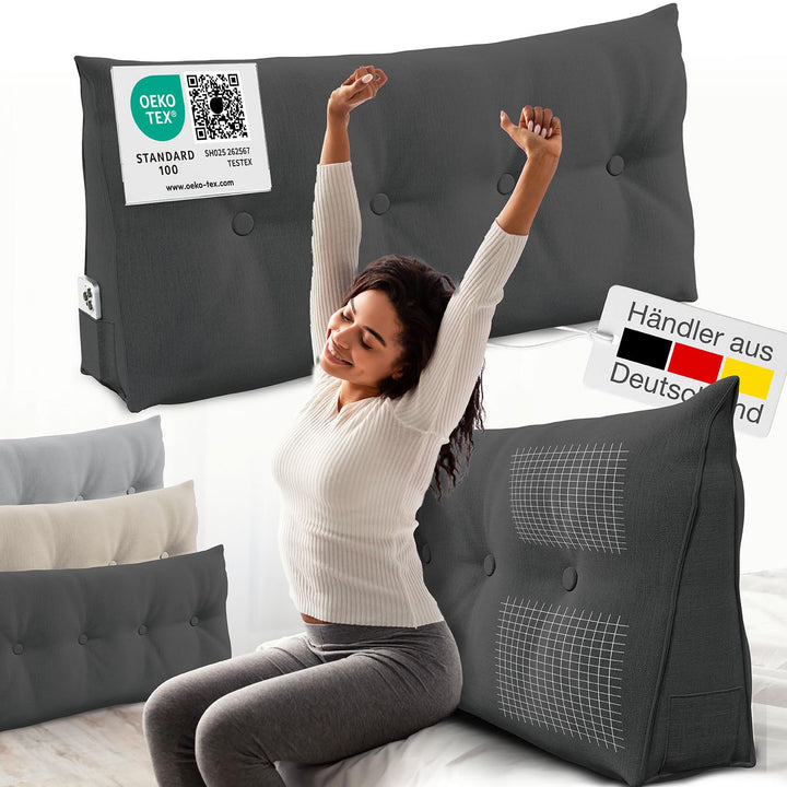 ELONEO Rückenkissen 120 cm breit, Keilkissen für Bett und Sofa geeignet, dreieckiges Lesekissen, Kis