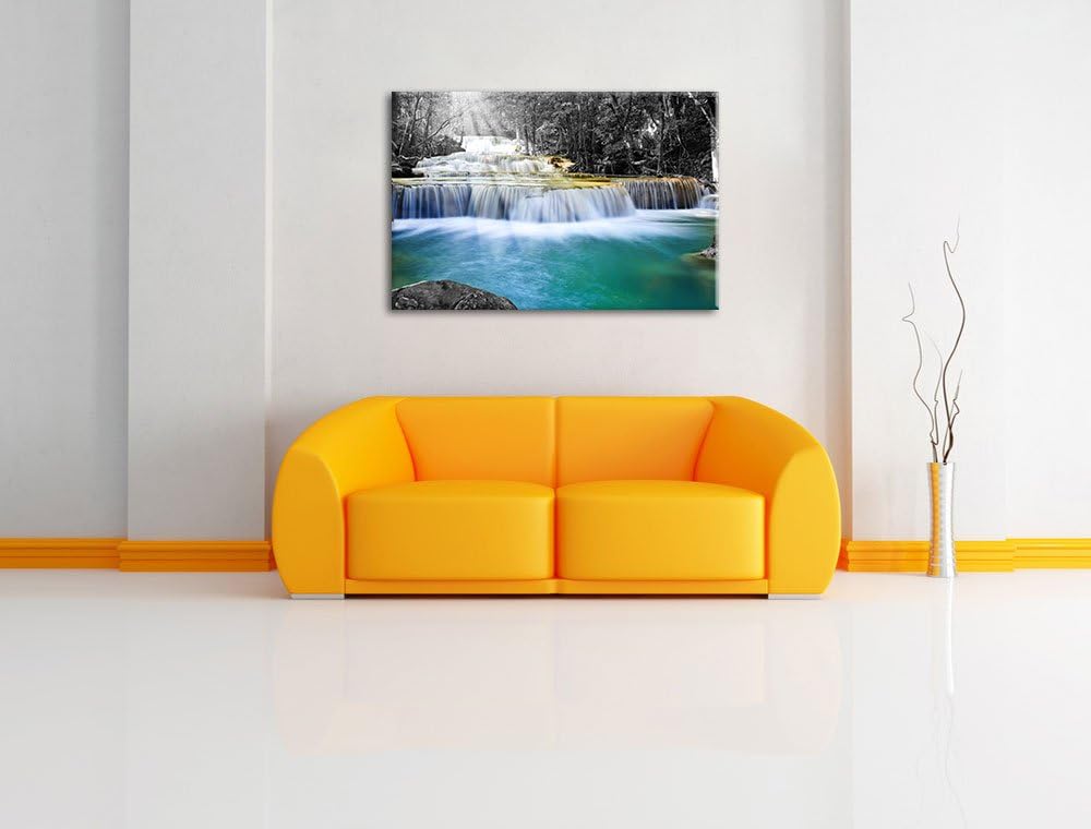 Wilder Bach im Urwald schwarz/weiss Format: 100x70 auf Leinwand, XXL riesige Bilder fertig gerahmt m