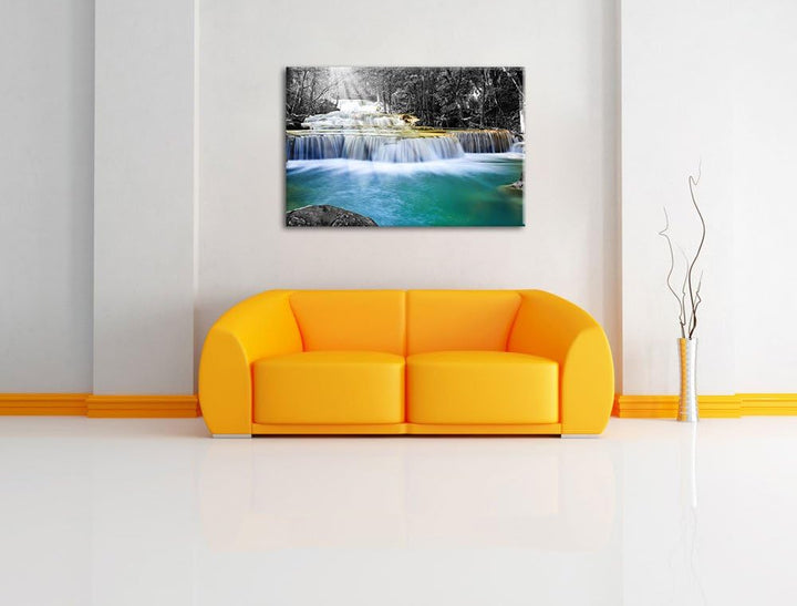Wilder Bach im Urwald schwarz/weiss Format: 100x70 auf Leinwand, XXL riesige Bilder fertig gerahmt m