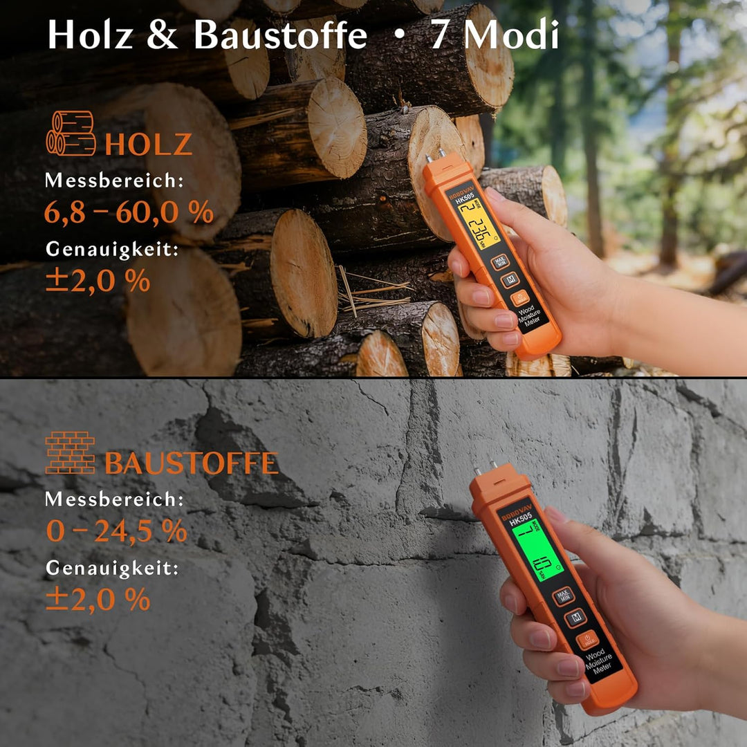 Feuchtigkeitsmessgerät, Feuchtigkeitsmesser für Holz Baustoffe Wand, Tragbares Pins-Holzfeuchtemessg
